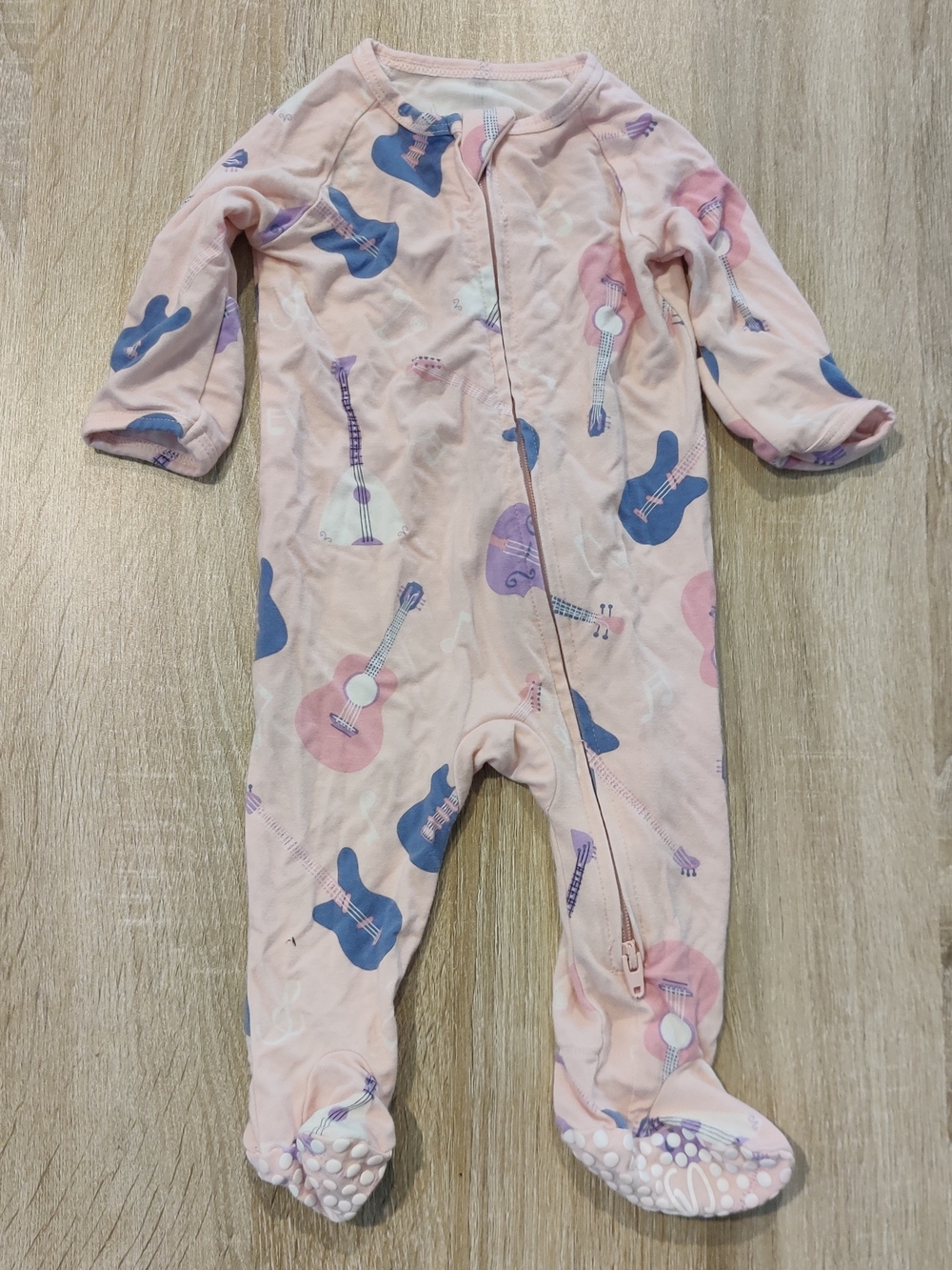 Pink Guitar Print Baby Footed One-Piece Size Newborn